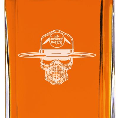 Custom Engraved - Police Badges - Classic Personalized Whiskey Decanter Set - US Border Patrol Skull