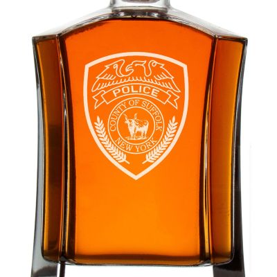 Custom Engraved Police Badges  - Custom Crown Decanter Set - County of Suffolk NY Police Patch