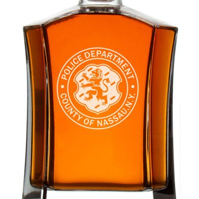 Custom Engraved Police Badges  - Custom Crown Decanter Set - Police Dept. County of Nassau NY Patch
