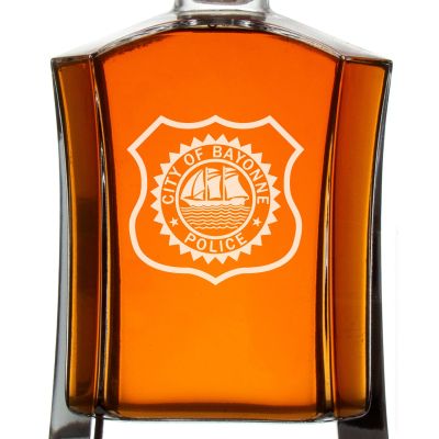 Custom Engraved Police Badges  - Custom Crown Decanter Set - City of Bayonne NJ Patch