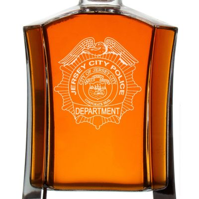 Custom Engraved Police Badges  - Custom Crown Decanter Set - Jersey City Police Badge
