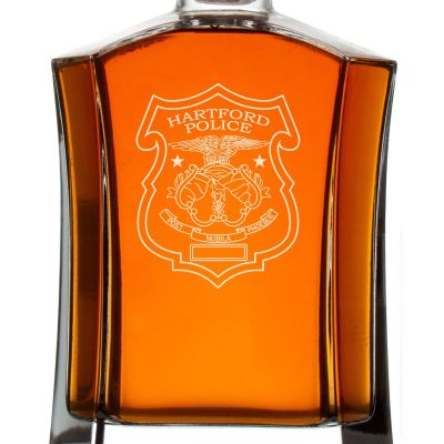 Custom Engraved Police Badges  - Custom Crown Decanter Set - Hartford Ct Police Badge