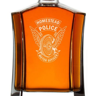 Custom Engraved Police Badges  - Custom Crown Decanter Set - Homestead Police Winged Wheel
