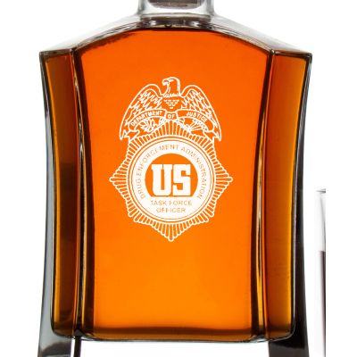 Custom Engraved Police Badges  - Custom Crown Decanter Set - US DEA Task Force Officer Badge