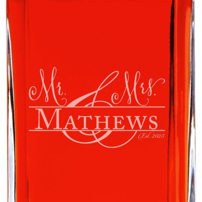 Custom Engraved Stylish Ampersand  - Personalized Whiskey Decanter In Wood Gift Box