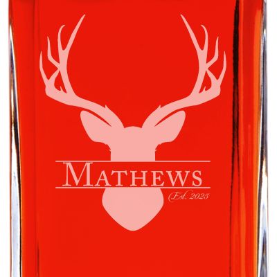 Custom Engraved Deer Head  - Personalized Whiskey Decanter In Wood Gift Box