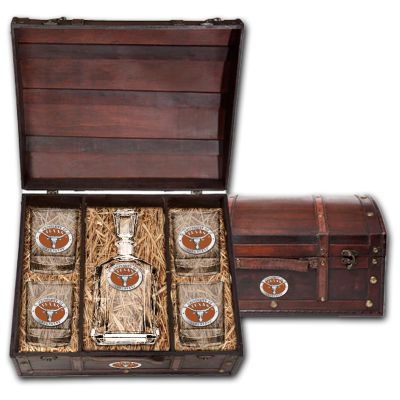 University of Texas Longhorns - Capitol Decanter with 4 Double Old Fashioned Glasses in Chest