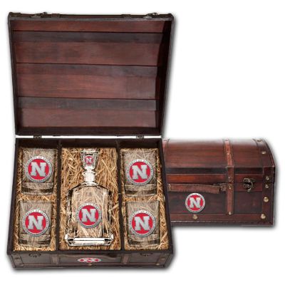 University of Nebraska Cornhuskers - Capitol Decanter with 4 Double Old Fashioned Glasses in Chest