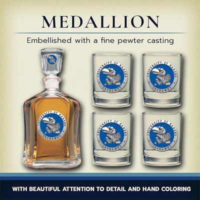 University of Kansas Jayhawks - Capitol Decanter with 4 Double Old Fashioned Glasses in Chest