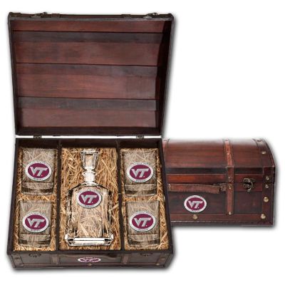 Virginia Tech VT Logo  - Capitol Decanter with 4 Double Old Fashioned Glasses in Chest