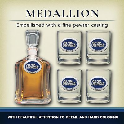 University of Mississippi - Ole Miss Blue - Capitol Decanter with 4 Double Old Fashioned Glasses in Chest