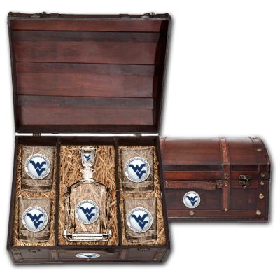 West Virginia University Mountaineers  - Capitol Decanter with 4 Double Old Fashioned Glasses in Chest