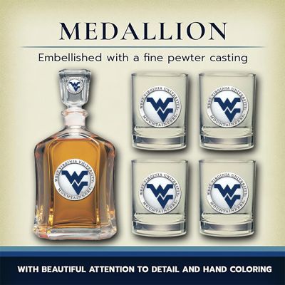 West Virginia University Mountaineers  - Capitol Decanter with 4 Double Old Fashioned Glasses in Chest