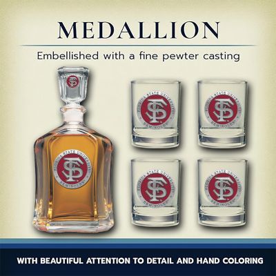 Florida State University - FS Logo - Capitol Decanter with 4 Double Old Fashioned Glasses in Chest