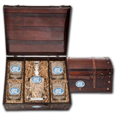 North Carolina Tarheels - Capitol Decanter with 4 Double Old Fashioned Glasses in Chest