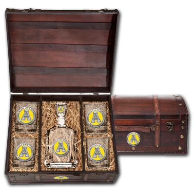 Appalachian State Mountaineers - Capitol Decanter with 4 Double Old Fashioned Glasses in Chest - Yellow Medallion