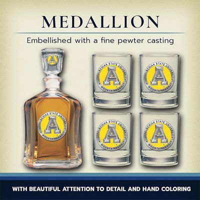 Appalachian State Mountaineers - Capitol Decanter with 4 Double Old Fashioned Glasses in Chest - Yellow Medallion