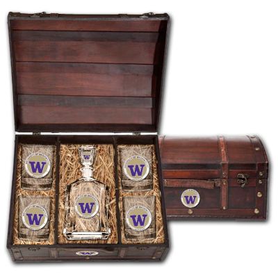 University of Washington Huskies  - Capitol Decanter with 4 Double Old Fashioned Glasses in Chest