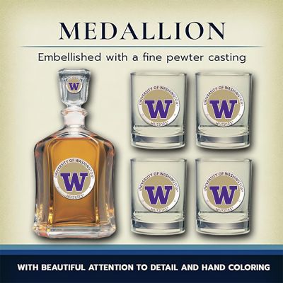 University of Washington Huskies  - Capitol Decanter with 4 Double Old Fashioned Glasses in Chest
