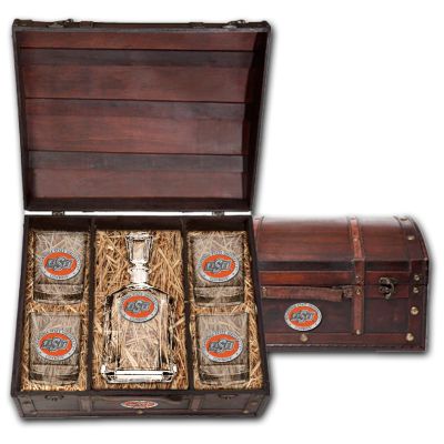Oklahoma State University Cowboys - Capitol Decanter with 4 Double Old Fashioned Glasses in Chest