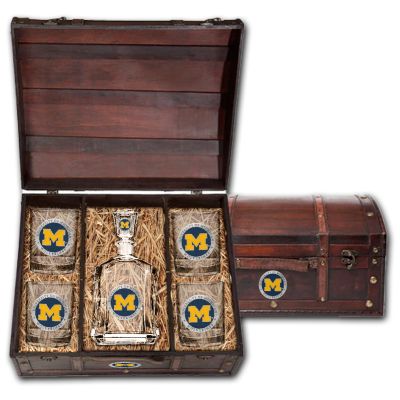 University of Michigan Wolverines - Capitol Decanter with 4 Double Old Fashioned Glasses in Chest