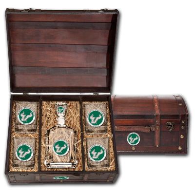 University of South Florida Bulls - Capitol Decanter with 4 Double Old Fashioned Glasses in Chest