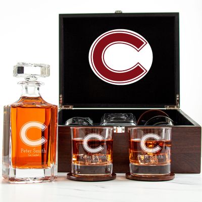 Customized Engraved Dark Brown Wood Box Decanter Set With Rocks Glasses - NCAA Colgate Raiders