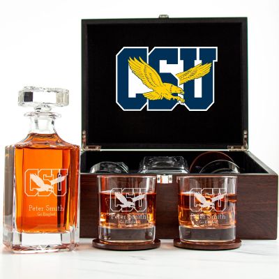 Customized Engraved Dark Brown Wood Box Decanter Set With Rocks Glasses - NCAA Coppin State Eagles