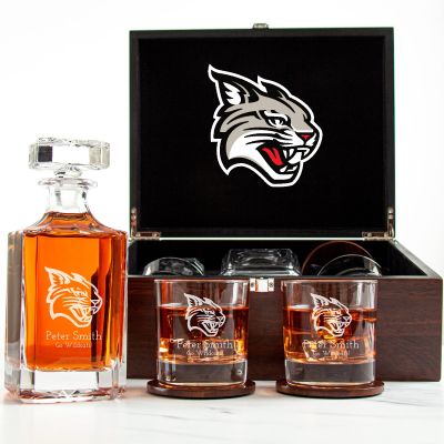 Customized Engraved Dark Brown Wood Box Decanter Set With Rocks Glasses - NCAA Davidson Wildcats