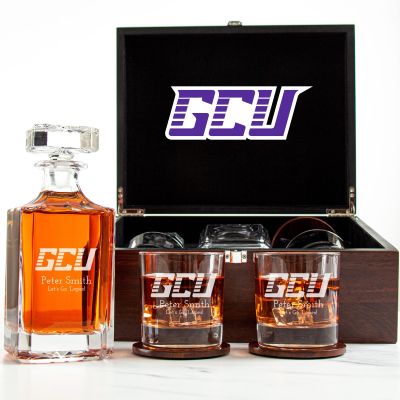Customized Engraved Dark Brown Wood Box Decanter Set With Rocks Glasses - NCAA Grand Canyon Antelopes
