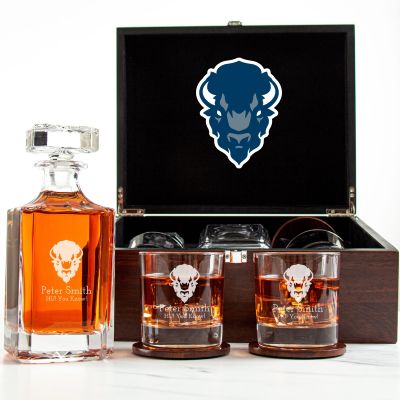 Customized Engraved Dark Brown Wood Box Decanter Set With Rocks Glasses - NCAA Howard Bison