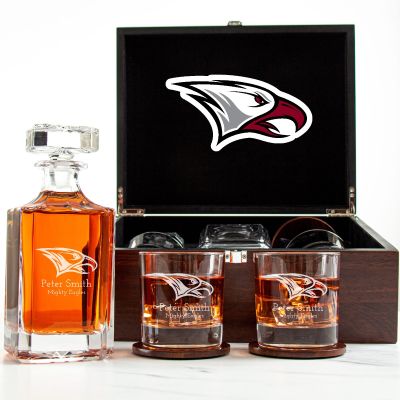 Customized Engraved Dark Brown Wood Box Decanter Set With Rocks Glasses - NCAA North Carolina Central Eagles