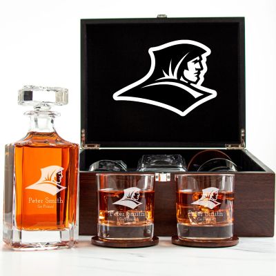 Customized Engraved Dark Brown Wood Box Decanter Set With Rocks Glasses - NCAA Providence Friars
