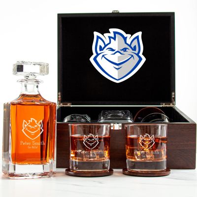 Customized Engraved Dark Brown Wood Box Decanter Set With Rocks Glasses - NCAA Saint Louis Billikens