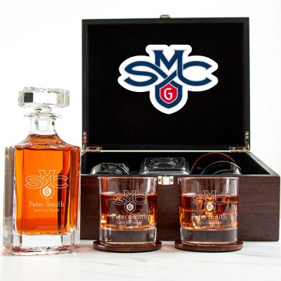 Customized Engraved Dark Brown Wood Box Decanter Set With Rocks Glasses - NCAA Saint Mary's Gaels