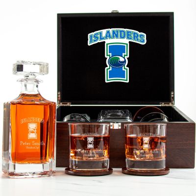 Customized Engraved Dark Brown Wood Box Decanter Set With Rocks Glasses - NCAA Texas A&M–Corpus Christi Islanders