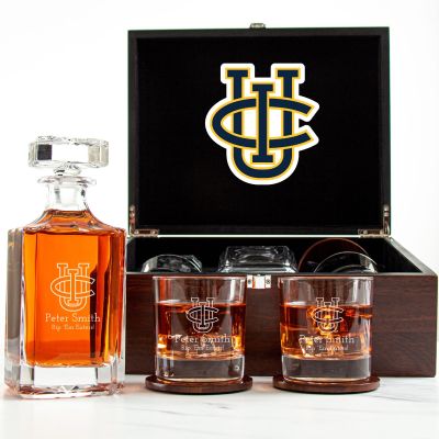 Customized Engraved Dark Brown Wood Box Decanter Set With Rocks Glasses - NCAA UC Irvine Anteaters