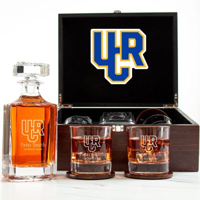 Customized Engraved Dark Brown Wood Box Decanter Set With Rocks Glasses - NCAA UC Riverside Highlanders