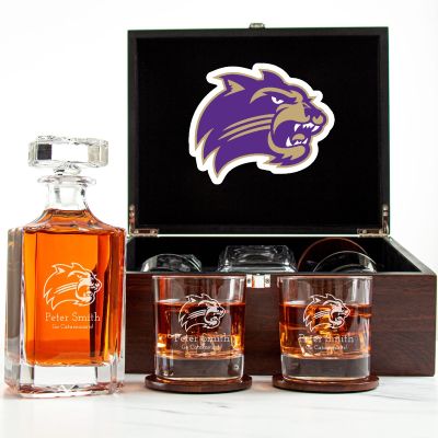 Customized Engraved Dark Brown Wood Box Decanter Set With Rocks Glasses - NCAA Western Carolina Catamounts