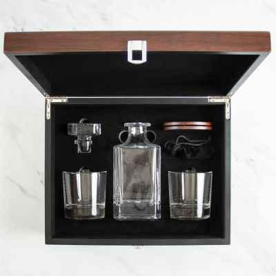 Customized Engraved Dark Brown Wood Box Decanter Set With Rocks Glasses - NCAA Georgetown Hoyas