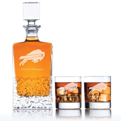 Personalized Buffalo Bills - Personalized Excalibur Decanter Set with Whiskey Glasses - Man Cave Gifts - Gifts for Him