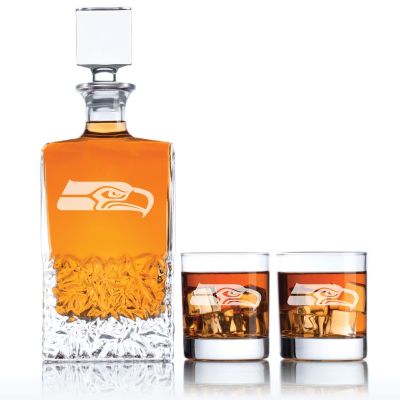 Personalized Seattle Seahawks - Personalized Excalibur Decanter Set with Whiskey Glasses - Man Cave Gifts - Gifts for Him