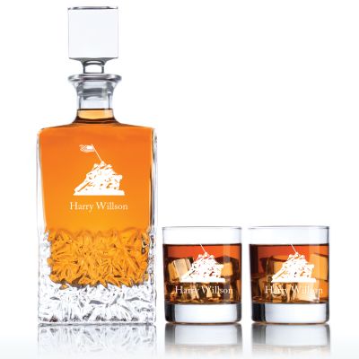 Engraved Iwo Jima - Personalized Excalibur Decanter Set with Old Fashion Whiskey Glasses