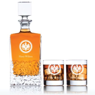 Engraved Eintracht Frankfurt Logo - Personalized Excalibur Decanter Set with Old Fashioned Whiskey Glasses