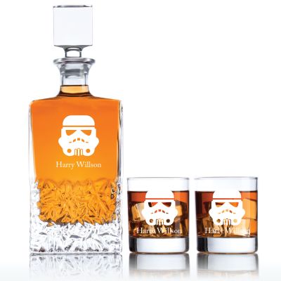 Engraved Storm Trooper - Personalized Excalibur Decanter Set with Old Fashioned Whiskey Glasses