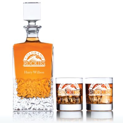 Engraved Rockies - Personalized Excalibur Decanter Set with Old Fashioned Whiskey Glasses