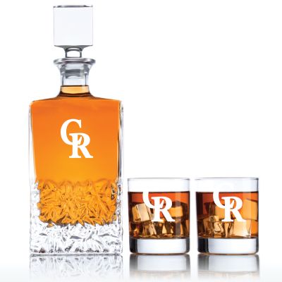 Engraved Colorado Rockies - Personalized Excalibur Decanter Set with Old Fashioned Whiskey Glasses