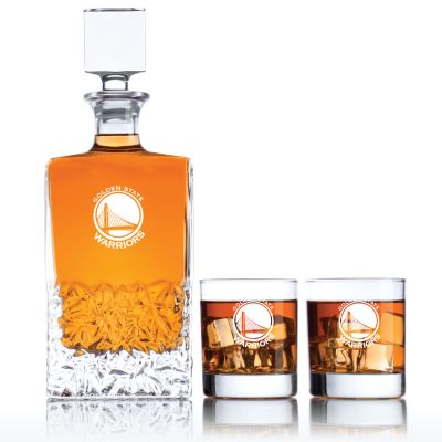 Engraved Golden State Warriors Basketball - Personalized Excalibur Decanter Set with Old Fashioned Whiskey Glasses