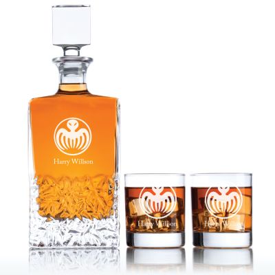 Engraved Spectre - Personalized Excalibur Decanter Set with Old Fashioned Whiskey Glasses