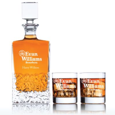 Engraved Evan Williams Bourbon - Personalized Excalibur Decanter Set with Old Fashioned Whiskey Glasses